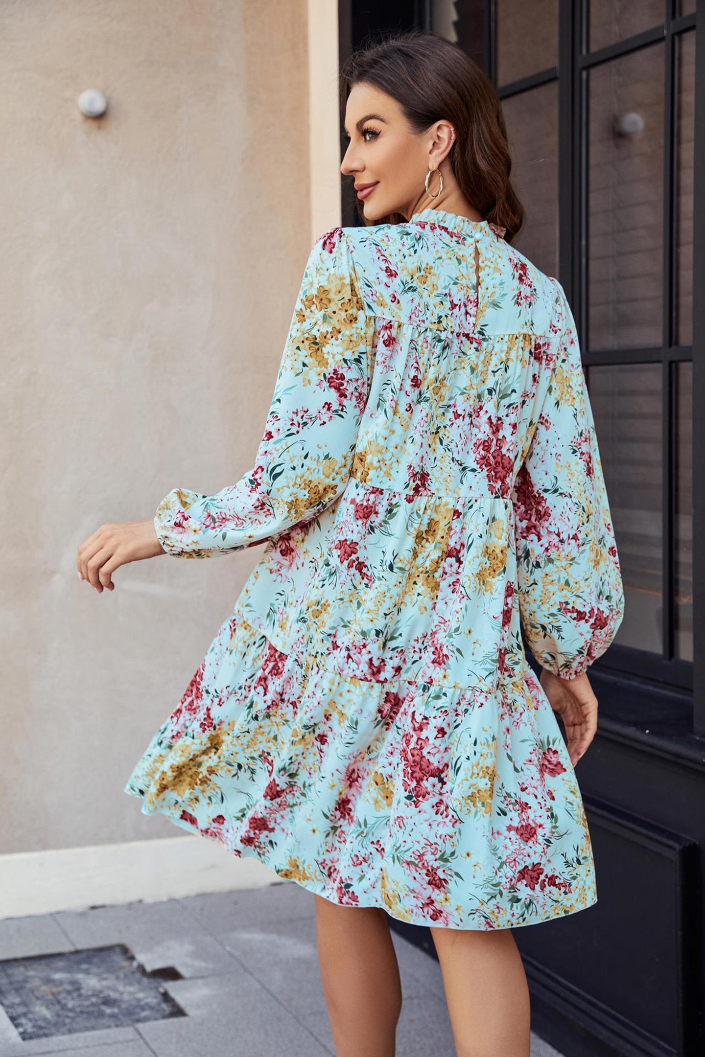 Floral Printed Puff Sleeve A-Line Mini Dress