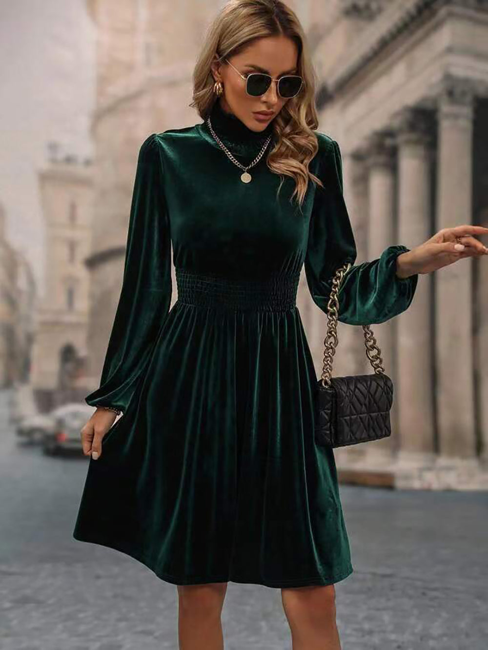 Women's Green A-Line Knee Length Dress