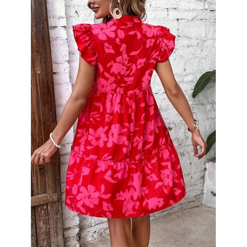 Floral Printed Flutter Sleeve Fit & Flare Dress
