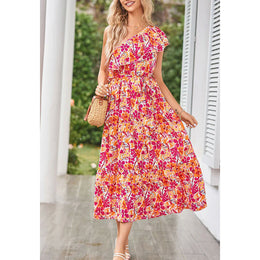 Floral Print Layered Fit & Flare Midi Dress