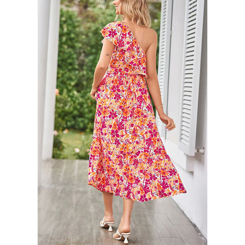 Floral Print Layered Fit & Flare Midi Dress