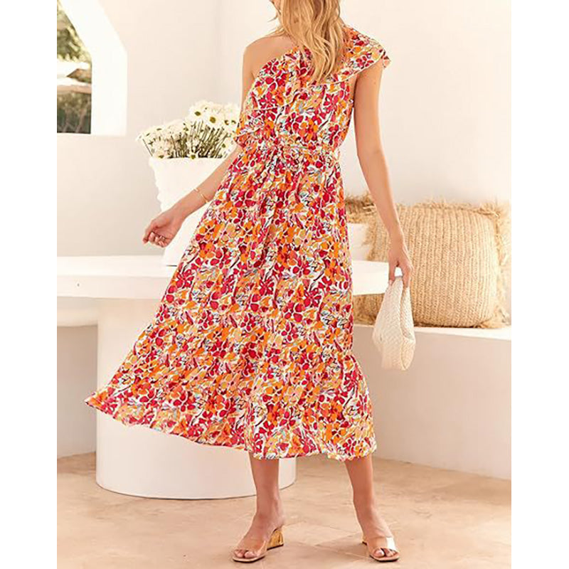 Floral Print Layered Fit & Flare Midi Dress