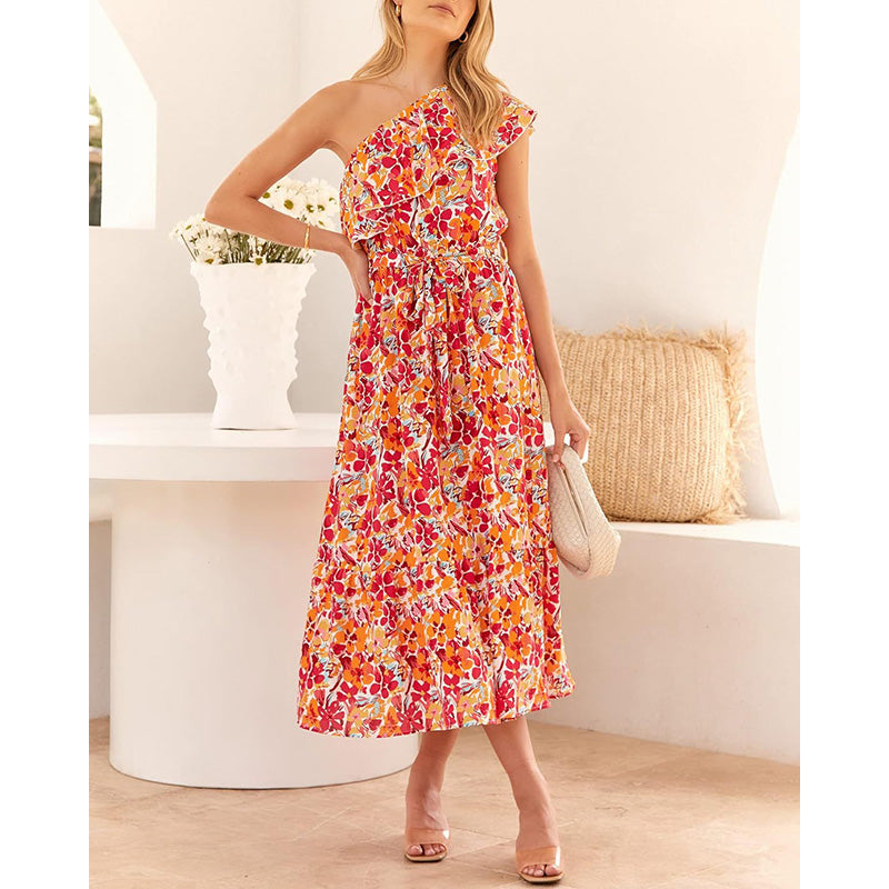 Floral Print Layered Fit & Flare Midi Dress