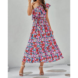 Women Floral Print Layered A-Line Midi Dress