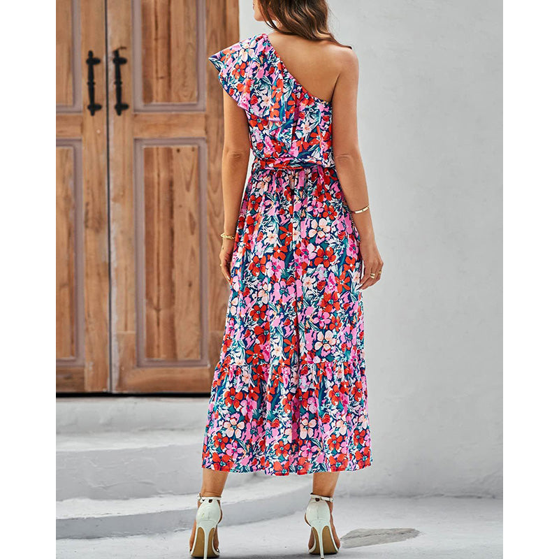 Women Floral Print Layered A-Line Midi Dress