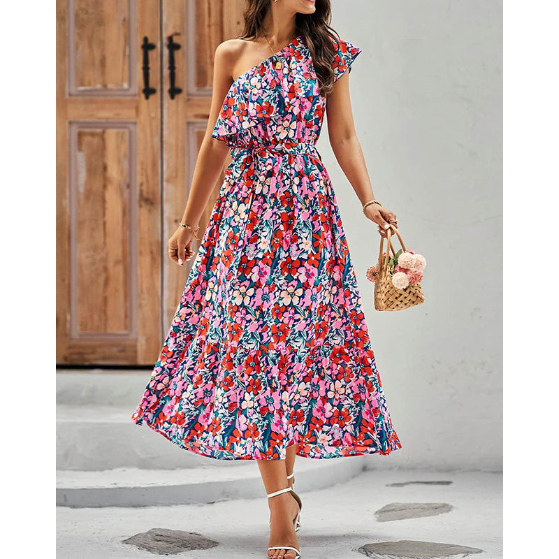 Women Floral Print Layered A-Line Midi Dress