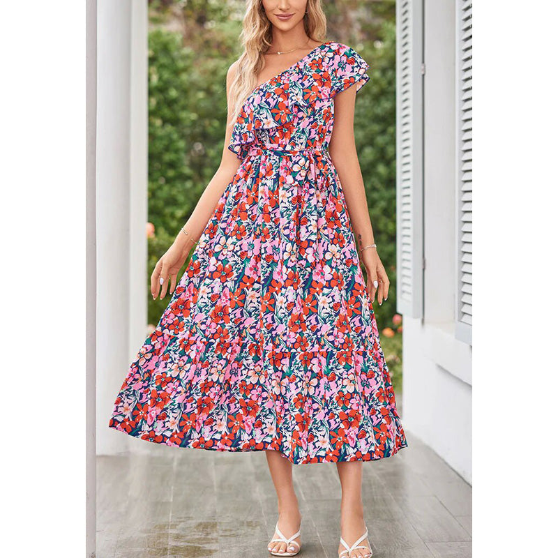 Women Floral Print Layered A-Line Midi Dress