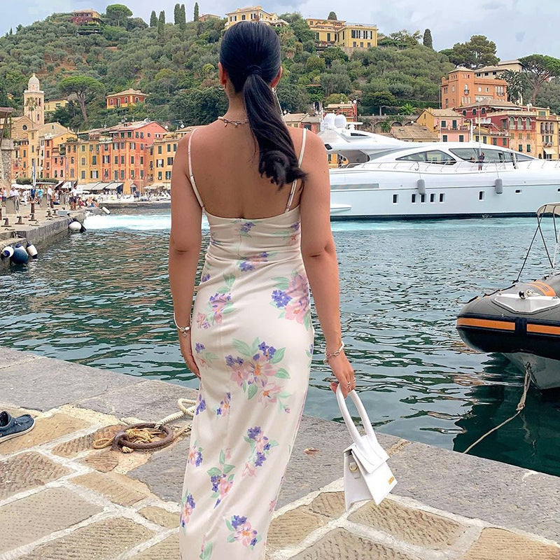 Shoulder Straps Sleeveless Floral Print Sheath Dress