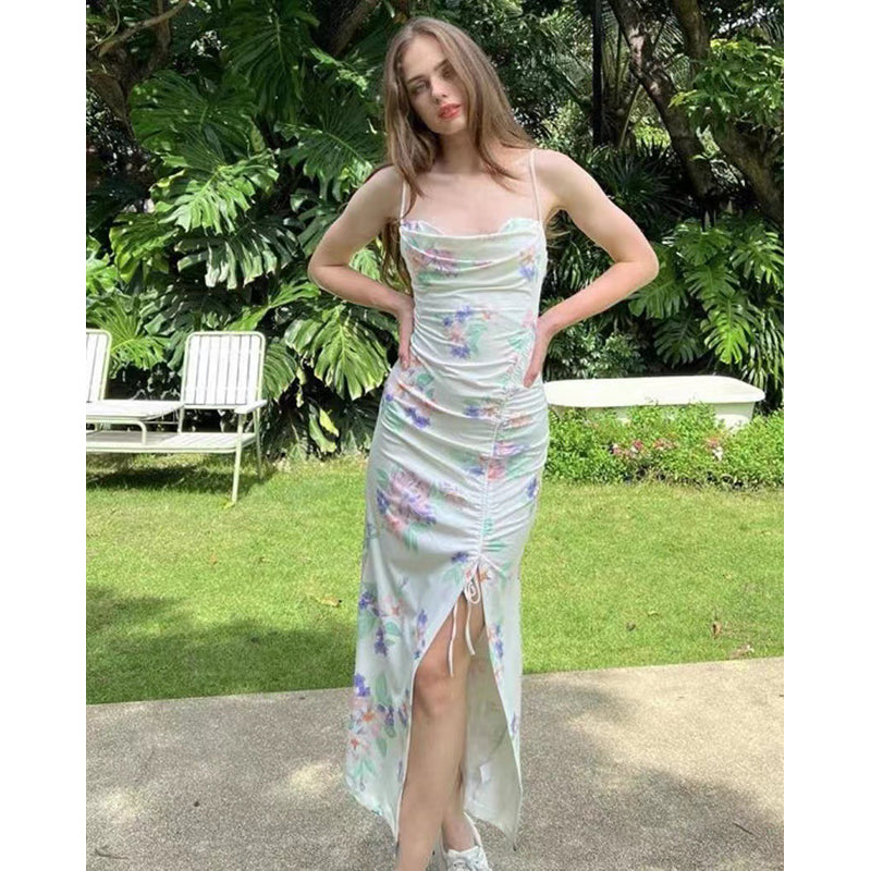 Shoulder Straps Sleeveless Floral Print Sheath Dress