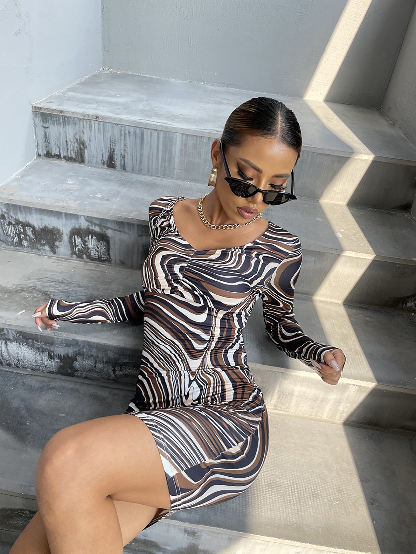 Women Print Bodycon Mini Dress