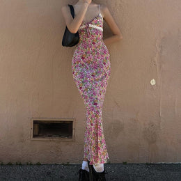Women Floral Print Bodycon Maxi Dress