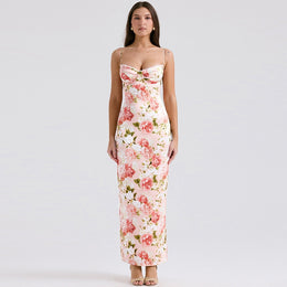 Women Floral Print Bodycon Maxi Dress