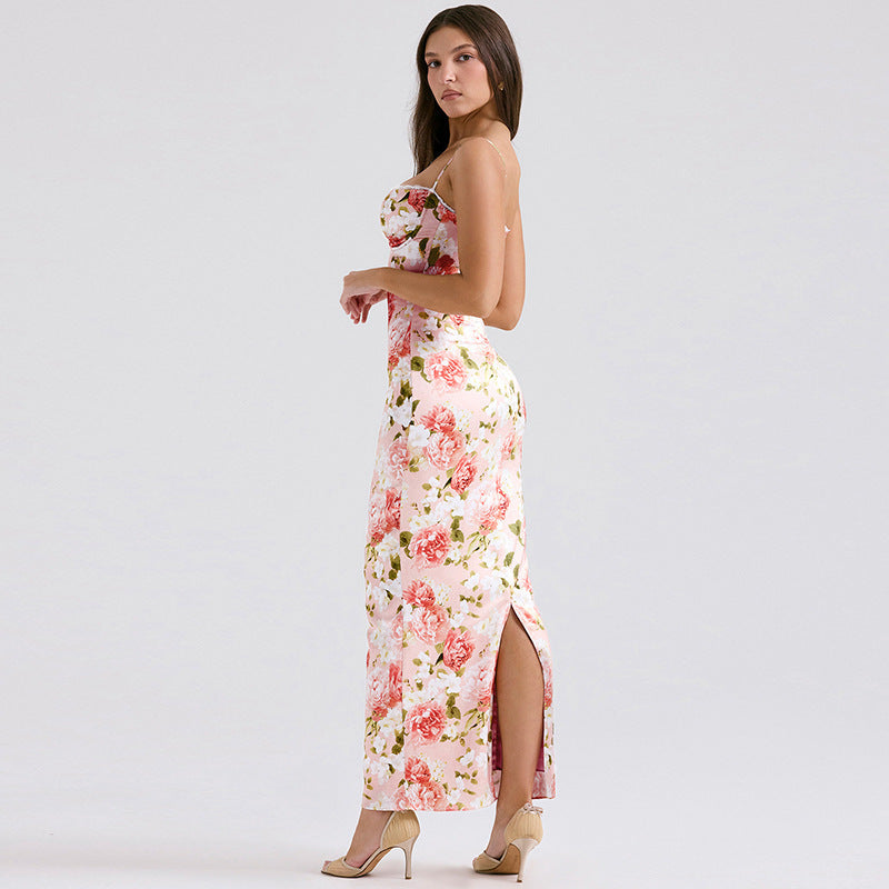 Women Floral Print Bodycon Maxi Dress