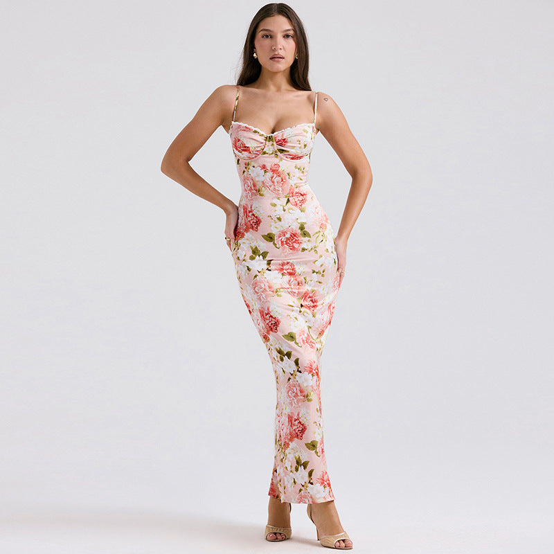 Women Floral Print Bodycon Maxi Dress