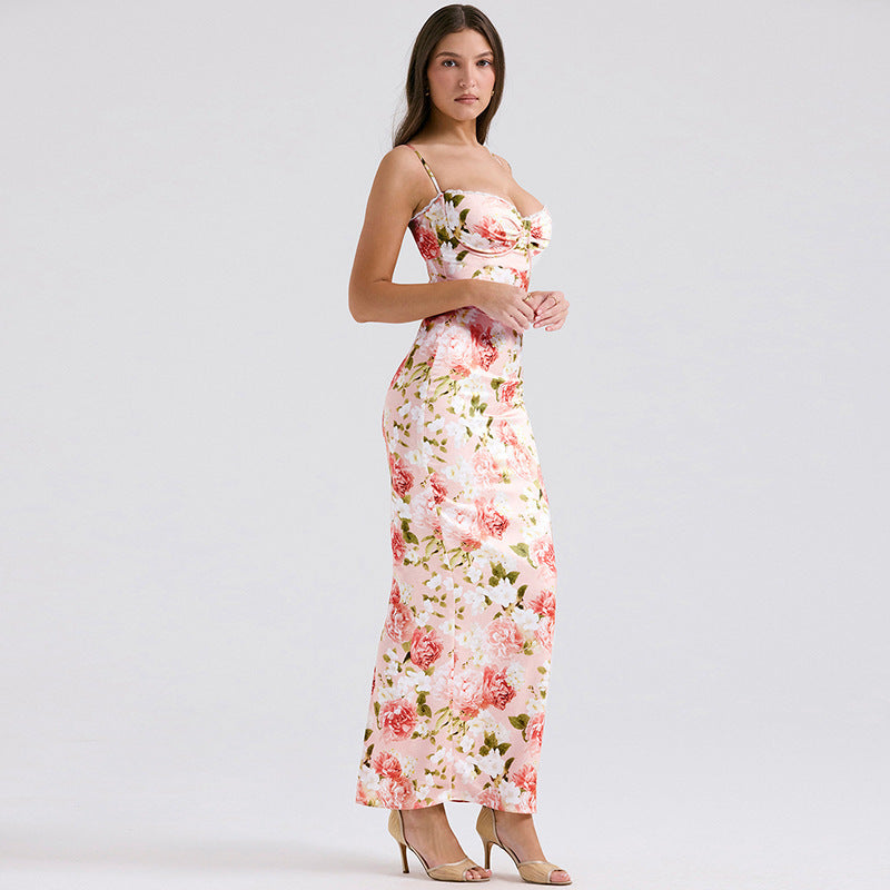 Women Floral Print Bodycon Maxi Dress