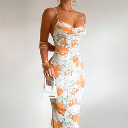 Women Floral Print Bodycon Maxi Dress