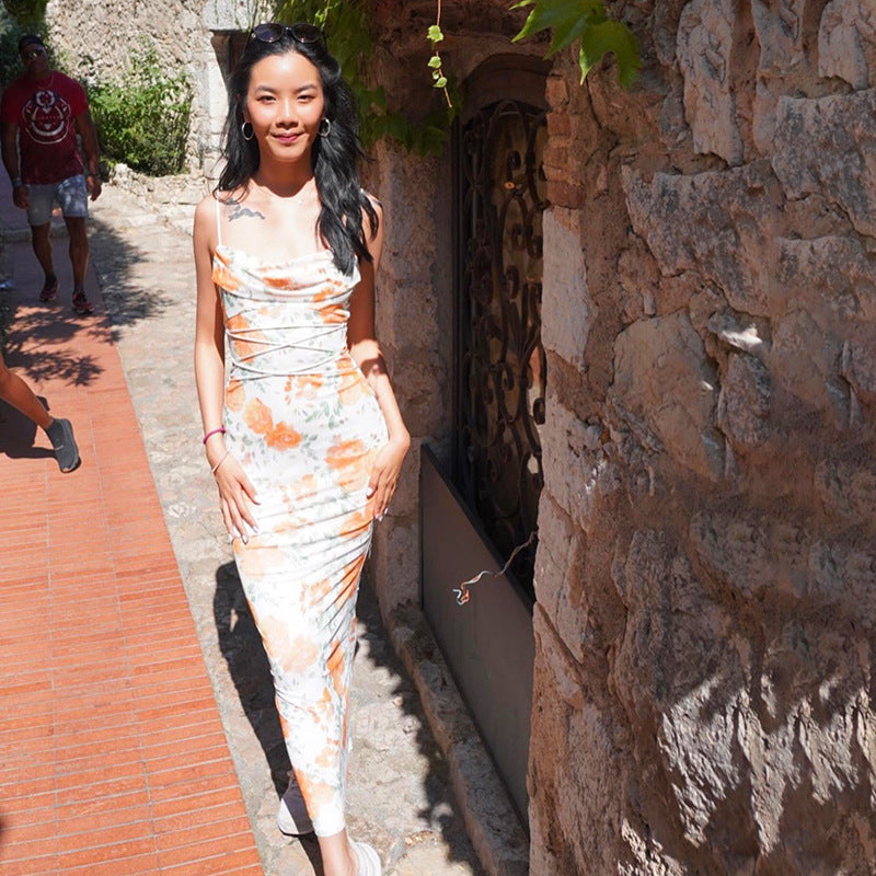 Women Floral Print Bodycon Maxi Dress
