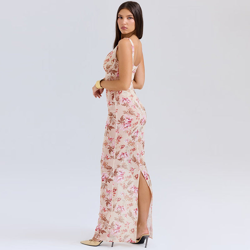 Women Floral Print Bodycon Maxi Dress