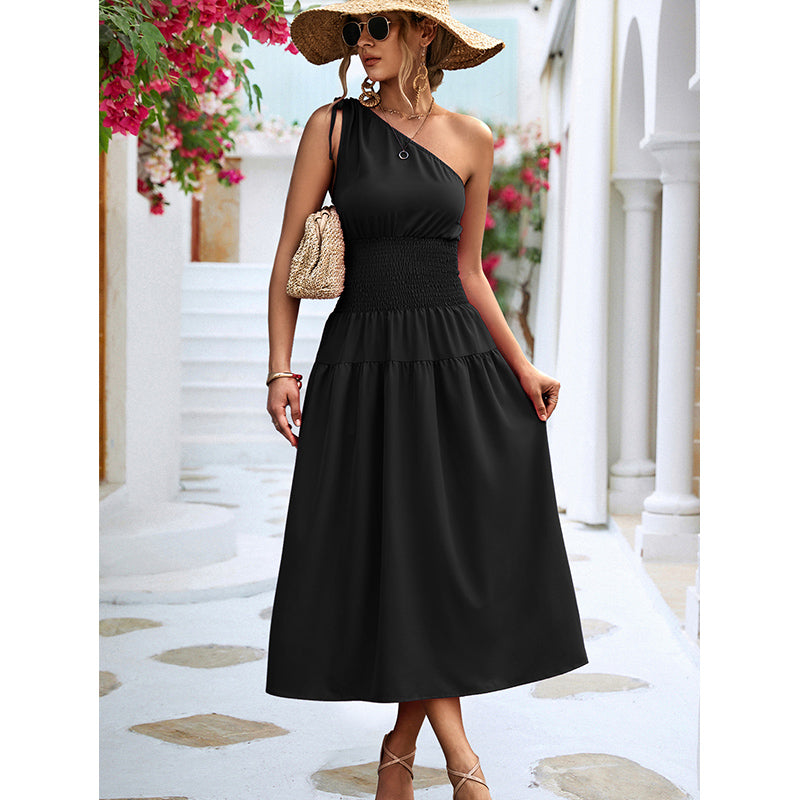 Black One Shoulder Fit & Flare Dress