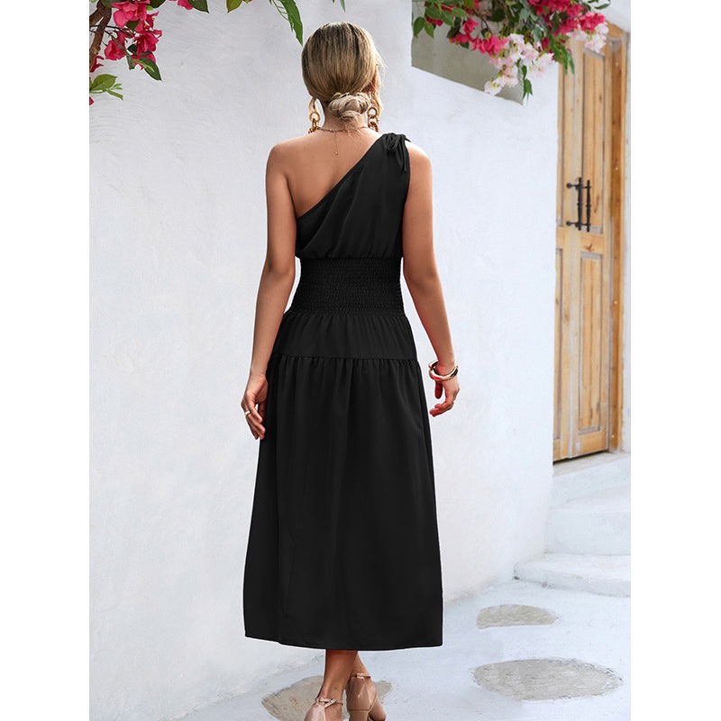 Black One Shoulder Fit & Flare Dress