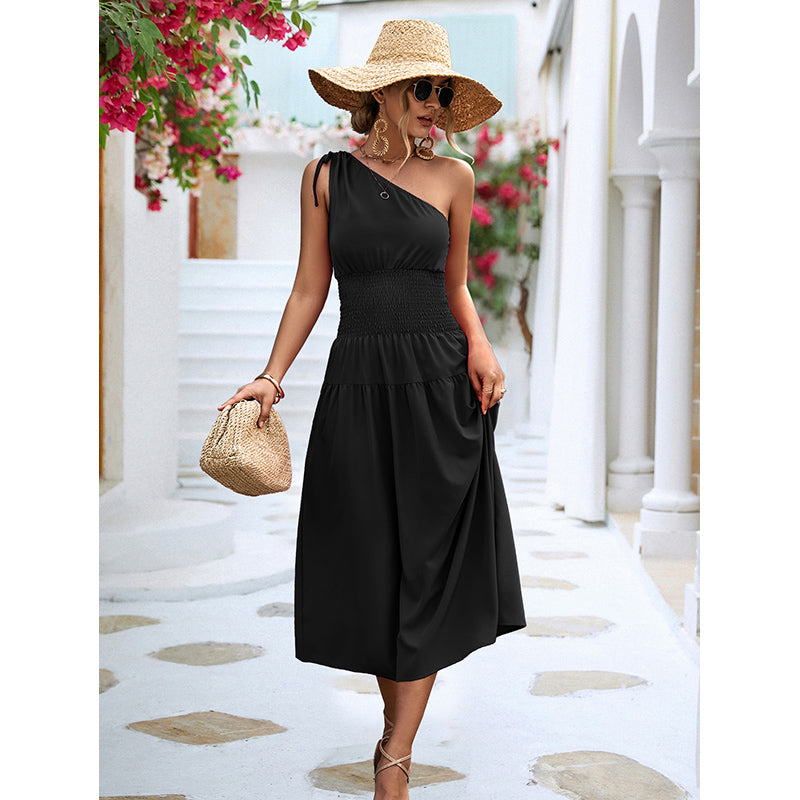 Black One Shoulder Fit & Flare Dress