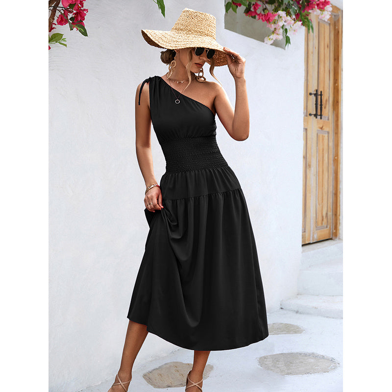 Black One Shoulder Fit & Flare Dress