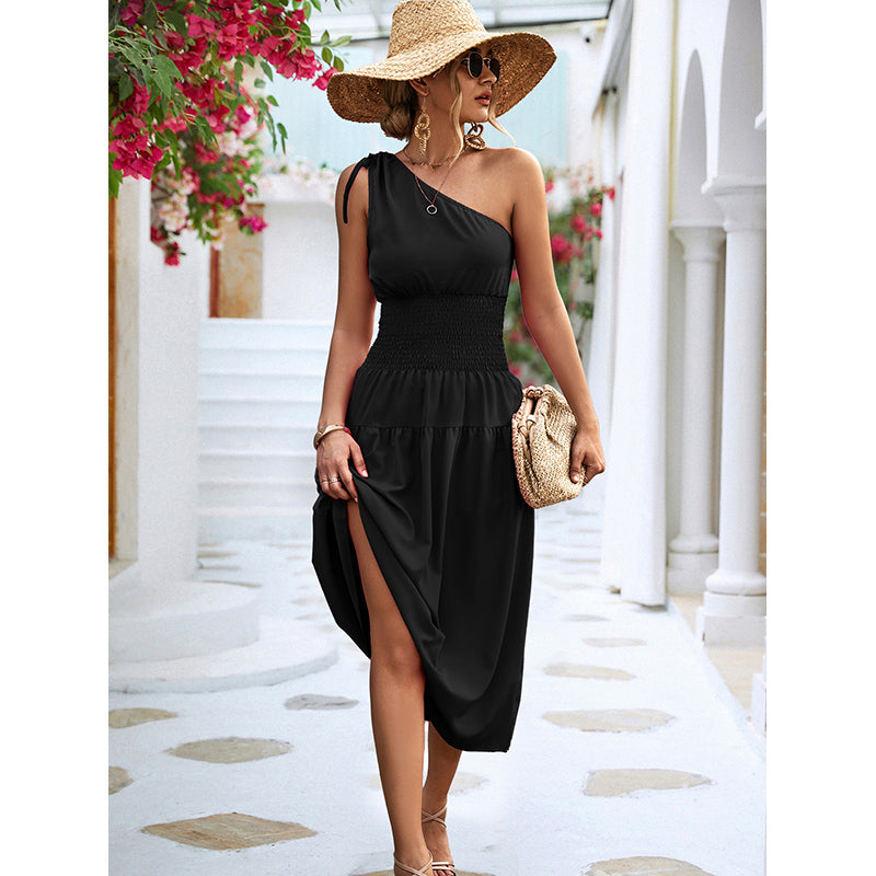 Black One Shoulder Fit & Flare Dress