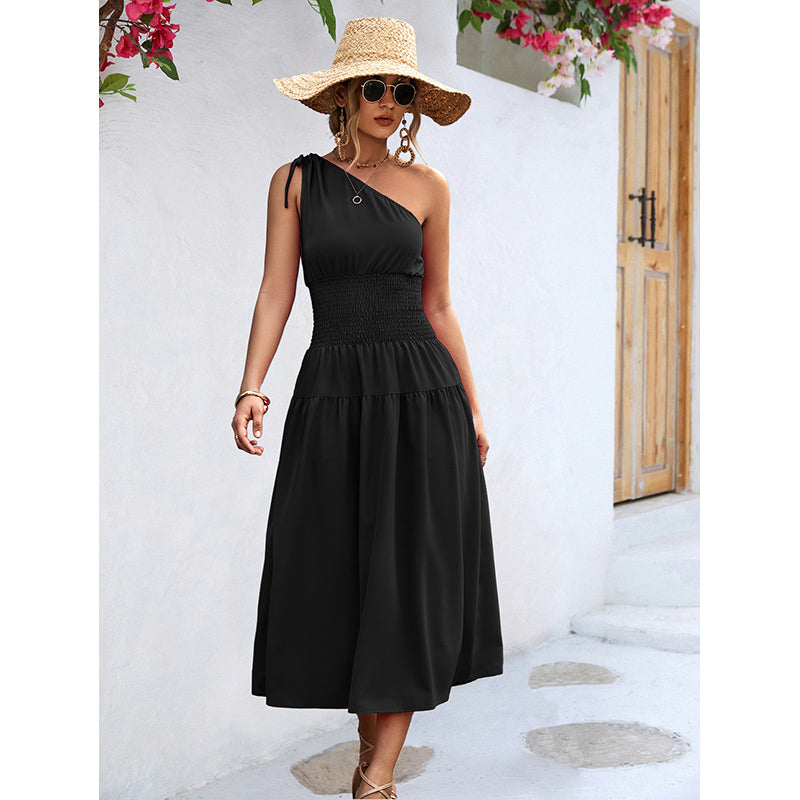 Black One Shoulder Fit & Flare Dress