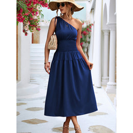 Navy Blue One Shoulder Maxi Dress