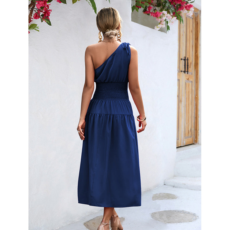 Navy Blue One Shoulder Maxi Dress