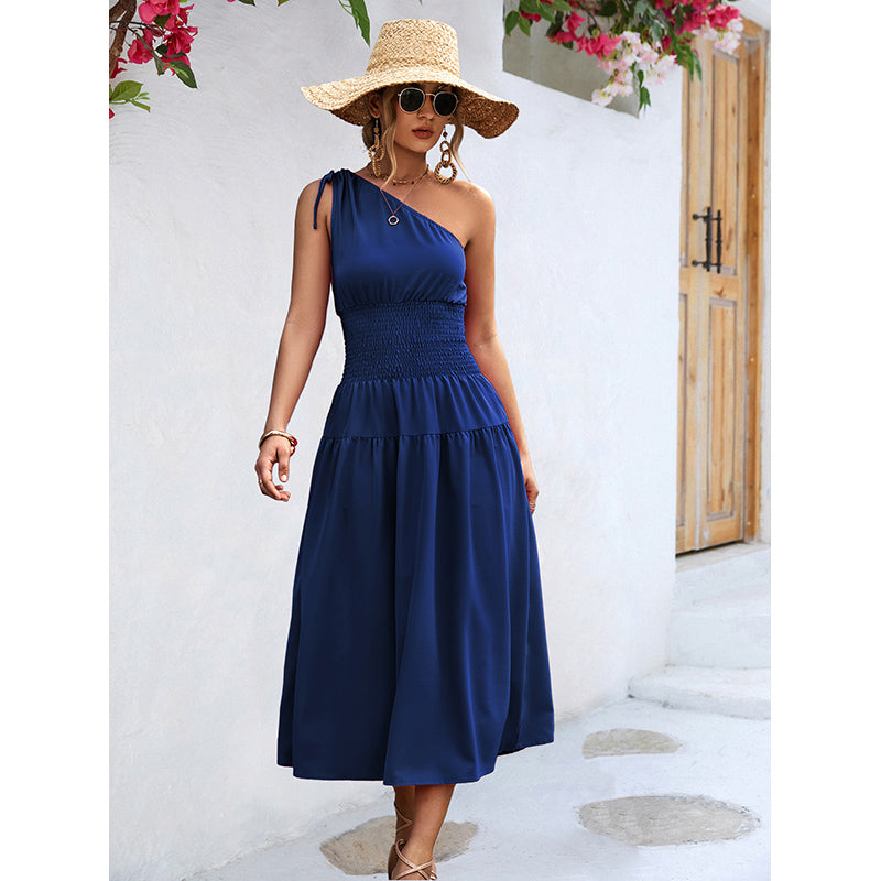 Navy Blue One Shoulder Maxi Dress