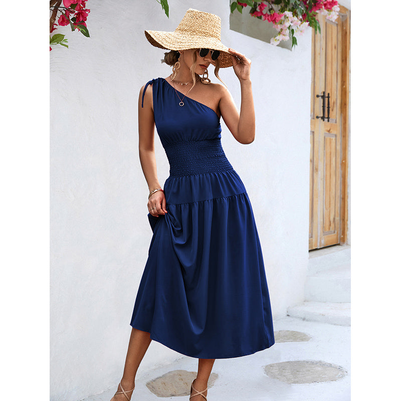 Navy Blue One Shoulder Maxi Dress
