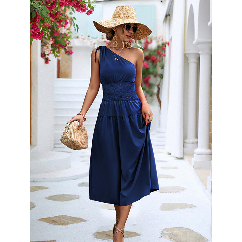 Navy Blue One Shoulder Maxi Dress