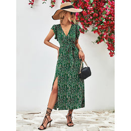 Women Flutter Sleeve Wrap Dress