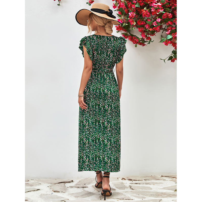 Women Flutter Sleeve Wrap Dress