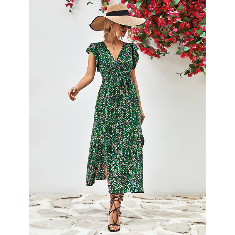 Women Flutter Sleeve Wrap Dress