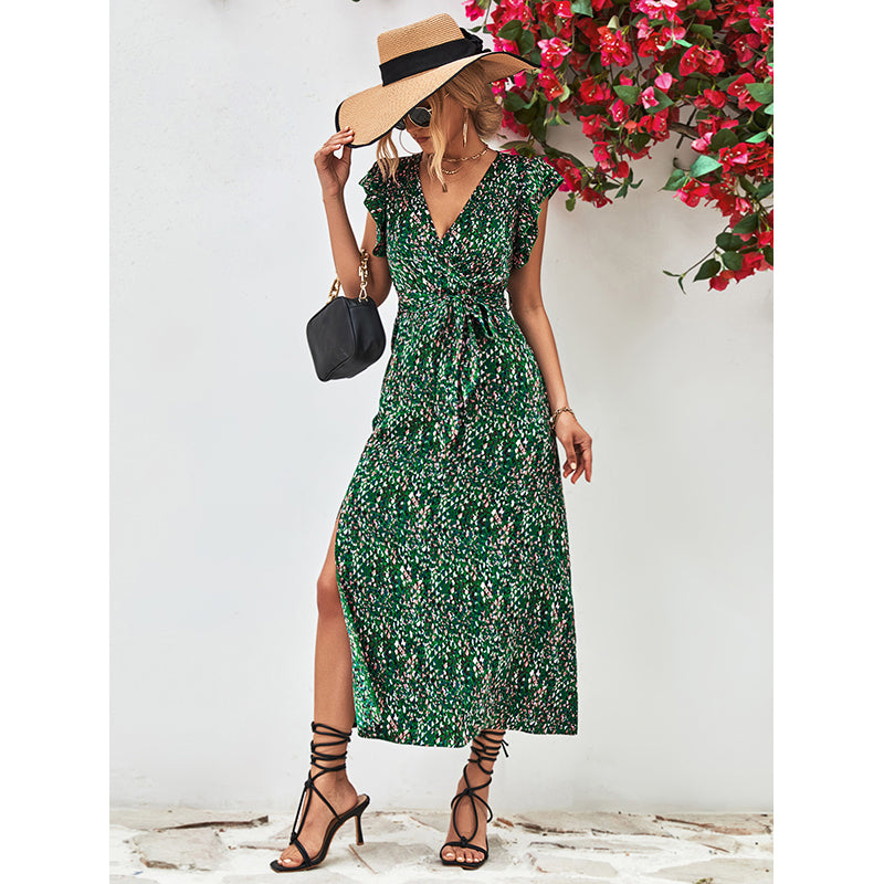Women Flutter Sleeve Wrap Dress