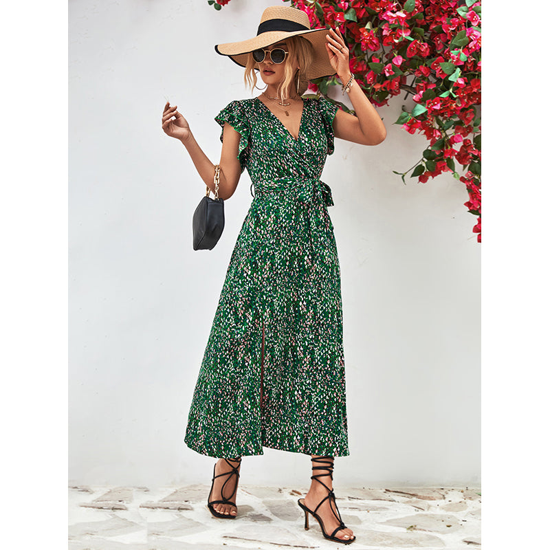 Women Flutter Sleeve Wrap Dress