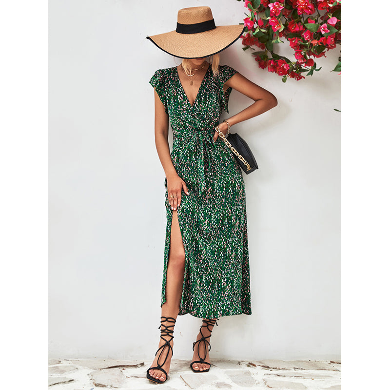 Women Flutter Sleeve Wrap Dress