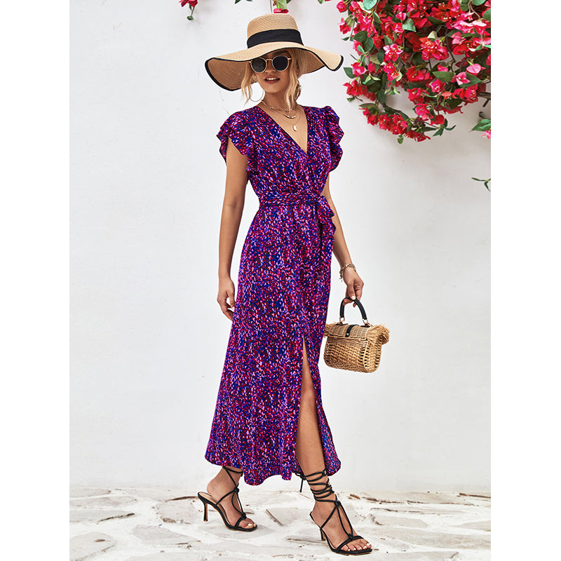 Women Abstract Print Wrap Dress