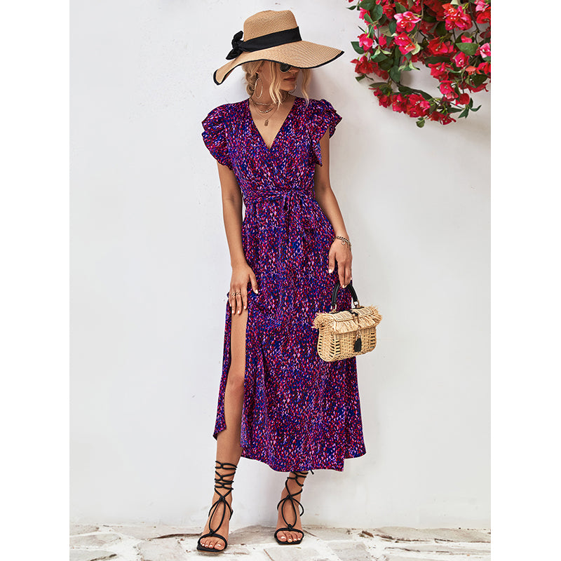 Women Abstract Print Wrap Dress