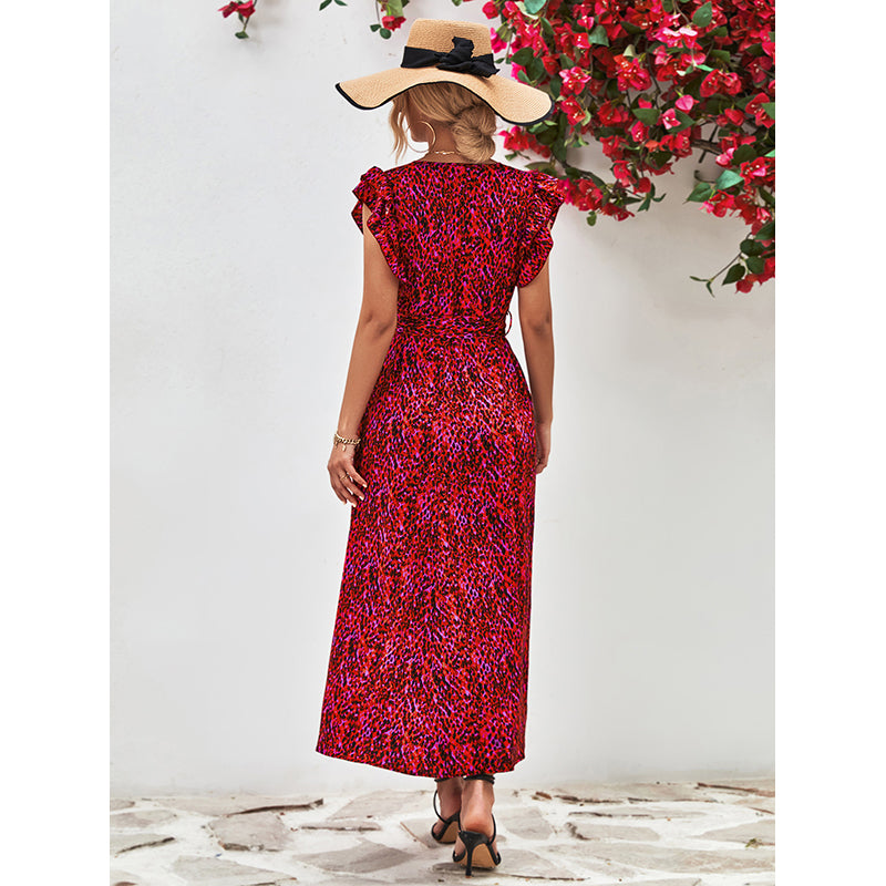 Animal Print Flutter Sleeve Maxi Dress