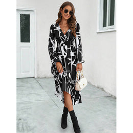 Black & White Print Fit & Flare Midi Dress