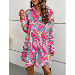 Pink & Blue Graphic Printed Shirt Dress