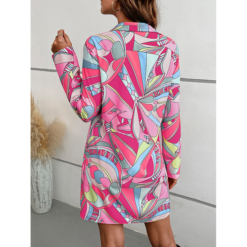Pink & Blue Graphic Printed Shirt Dress