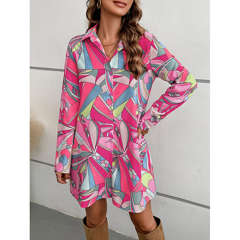 Pink & Blue Graphic Printed Shirt Dress