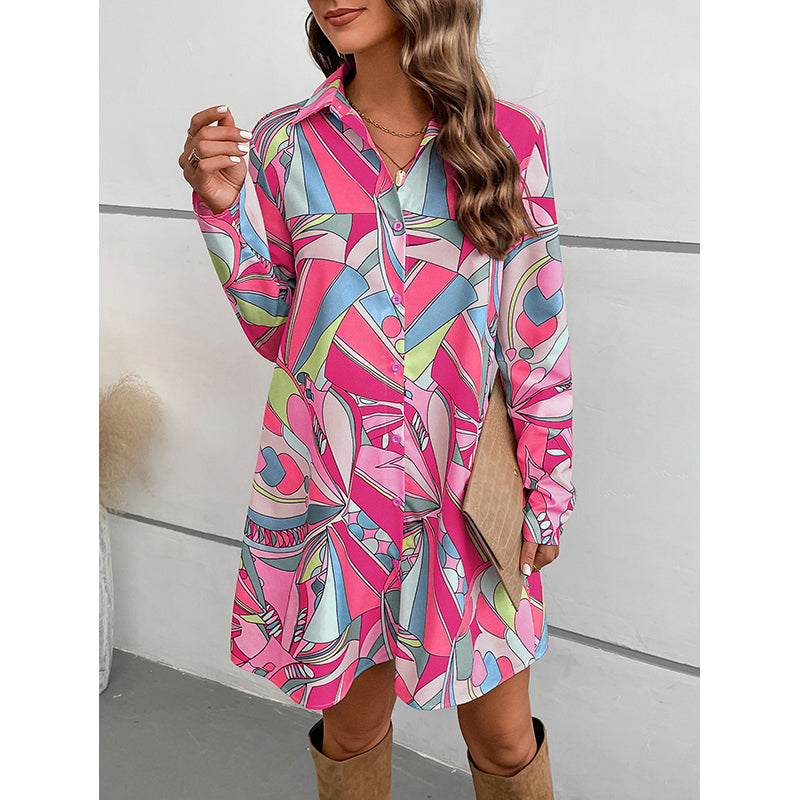 Pink & Blue Graphic Printed Shirt Dress