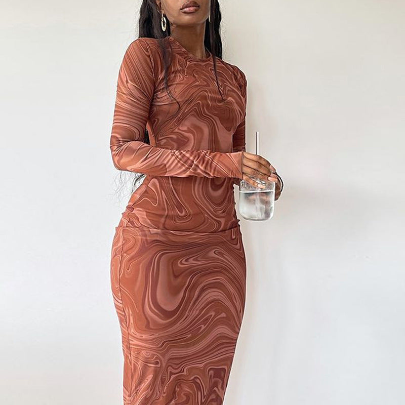 Abstract Printed Sheath Midi Dress