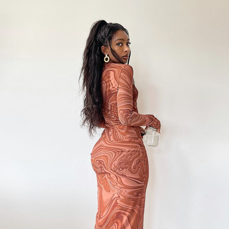 Abstract Printed Sheath Midi Dress