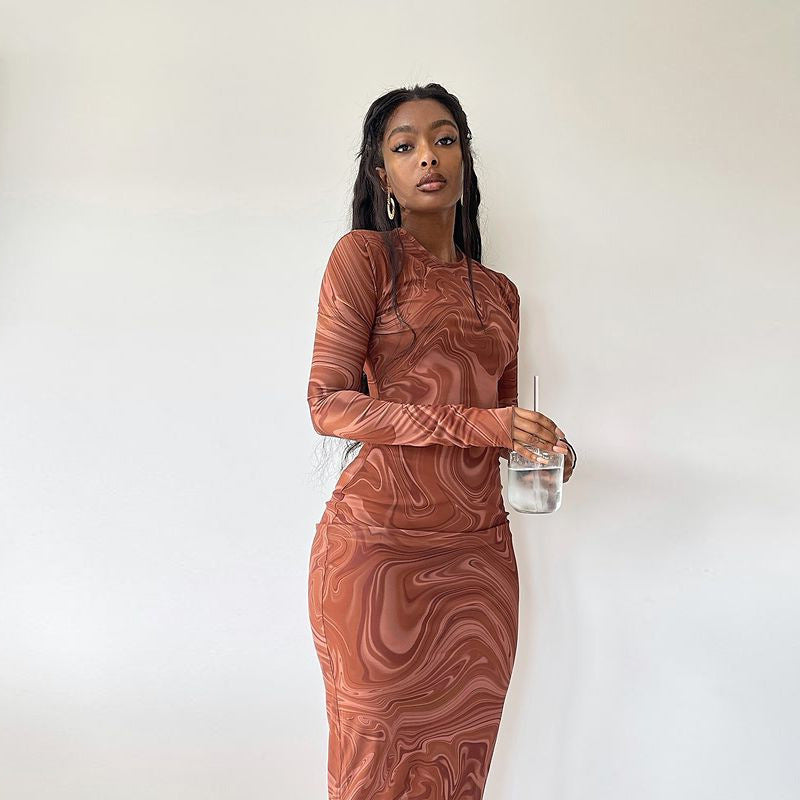Abstract Printed Sheath Midi Dress